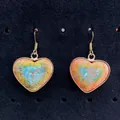 Colorful heart-shaped stone drop earrings with golden frame and fishhook ear wires - Multicolor Mixed (No. 5)