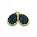 Faceted emerald green teardrop crystal pendant in a vintage gold-beaded frame - 12x18mm (50 Pieces/Pack) / Dark Green