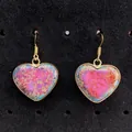 Heart shaped natural stone earrings in vibrant pink and sky blue with golden alloy hooks - Pink Sky Blue Mixed (No. 8)