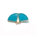 Blue fan-shaped natural stone pendant with gold edge and small ring for DIY jewelry - Size 4 / 17x19mm (50 Pieces/pack)
