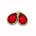 Pair of deep red faceted pear-shaped natural stone pendants with gold metal edges - 12x18mm (50 Pieces/Pack) / No.8 (Bright Red)