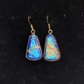 Vintage style turquoise stone earrings with gold plated trapezoid metal frame - 16x30mm / Blue