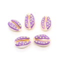 Cinque perline in conchiglia viola con pois verdi per creazione di gioielli fai-da-te - 9x19mm (20 Pezzi/Confezione) / Viola con pois verdi (N. 1)