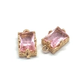 Pendentif rectangulaire en pierre naturelle rose serti d'or pour bijoux DIY - Taille 7 / 6x10mm (50 Pièces/paquet)