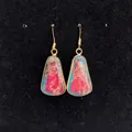 Bohemian trapezoid turquoise earrings with purple marble stone in gold plating - 16x30mm / Red Blue Mix