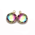 Pendenti rotondi in cristallo sfaccettato arcobaleno con montatura dorata - Taglia 16 / 13 Mm (50 Pezzi/confezione)