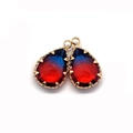 Blue and red gradient teardrop crystal pendant with gold faceted stone setting - US 10