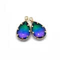 Pear shape natural stone pendant with green-blue-purple gradient facets in gold base - US 11