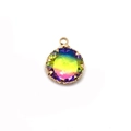 Ciondolo in pietra naturale arcobaleno 13mm con montatura a corona dorata - Taglia 18 / 13 Mm (50 Pezzi/confezione)