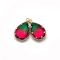 Waterdrop crystal pendant in green to rose pink gradient with golden metal base - US 13