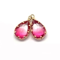 Faceted teardrop natural stone crystal pendant in pink gradient with gold plating - US 15