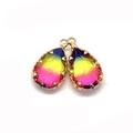 Rainbow gradient teardrop crystal pendant with gold bezel for jewelry making - Size 16