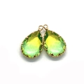 Green and yellow gradient teardrop crystal pendant in a gold frame for jewelry - Size 19