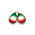 Teardrop crystal pendants in green, white, and red gradient with gold claw setting - Size 20