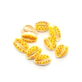 Detailed view of yellow spotted cowrie shell beads for DIY jewelry and necklace making - 9x19mm (20 Pieces/Pack) / Yellow with Pink Polka Dots (No.2)