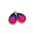 Faceted teardrop natural stone pendant with blue and red gradient and gold plating - No. 23