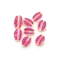 Detailed view of hand-painted pink natural shells with green polka dots for DIY jewelry - 9x19mm 1.5g / 20 Pieces Set / Pink With Green Polka Dots