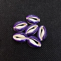 Set of six natural cowrie shell beads with deep purple dyed edges for DIY jewelry crafting - Deep purple