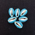 Natural cowrie shell beads in lake blue and white finish for DIY necklace making - Light Blue
