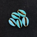 Five pieces of light blue cowrie shell beads with golden edges for DIY jewelry making - 20 Pieces/Pack (14x20mm) / Light Blue