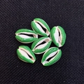 Six vibrant green and white sea shell beads for DIY jewelry necklaces and bracelets - 20 Pieces Set / Green