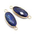 Deep blue lapis lazuli oval faceted connector pendant with golden metal frame - 11x30mm / Lapis Lazuli