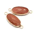 Faceted oval goldstone connector with gold frame and geometric etchings for jewelry making - 11x30mm / Gold Sandstone