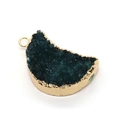 Crescent moon natural crystal pendant in dark green with golden plated metal edging - Dark Green