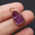 Irregular dark purple amethyst stone pendant with golden plated edge and jump ring - Irregular Single Hole Pendant / Rose Quartz