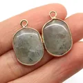 Οβάλ γκρι μενταγιόν από φεγγαρόπετρα με χρυσό πλαίσιο για κατασκευή κοσμημάτων - Φλας Πέτρα (Λαβραδορίτης)