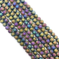 Matte rainbow druzy agate round beads with metallic blue and purple plating for DIY jewelry - 6mm / Multicolor Iridescent (No. 4)