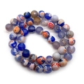 Polished natural dragon vein agate round beads in blue and white for DIY jewelry making - 6mm / Blue White Red Mix (Style 3)