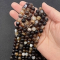 Natural banded agate round beads with mixed brown and grey stripes for DIY jewelry making - Small / Dark Brown Striped