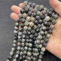 Filo di perle in agata naturale grigia sfaccettata 8-10mm per gioielli fai da te - Pietra Picasso Nera