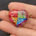 Colorful heart-shaped imperial stone connector with gold plating for DIY jewelry - 24x35mm / Style 1 (1008-T210818005)