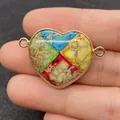 Heart-shaped imperial stone connector with multi-color inlay in golden metal frame - 24x35mm / Style 2 (1008-T210818005)
