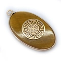 Ovale tijgeroog steen hanger met gouden doolhofpatroon en vintage metalen rand - Tijgeroog met Gouden Griekse Sleutel Stijl (2)