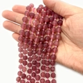 Faceted strawberry quartz natural stone beads in dark pink color for DIY jewelry - 8mm / Strawberry Quartz