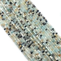 3-4mm natural amazonite faceted round stone beads in mixed light blue and beige tones - Amazonite