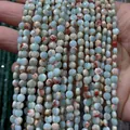Détails macro de perles en pierre naturelle facettée aux textures bleues et orange - 4mm 93pcs/Brin 7g / Amazonite