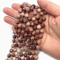 Faceted natural stone beads in earthy wood-grain tones with micro-spacer beads for DIY jewelry - Jasper