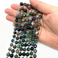 Faceted natural Indian agate stone beads in mixed green and red tones for DIY jewelry - India Agate