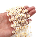 Daisy flower white shell beads with yellow center on transparent cords for DIY necklaces - 10mm (20 Pcs/Strip) / Orange Heart (No. 1)