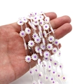 Daisy shaped natural shell beads with white petals and purple centers for DIY jewelry - 10mm (20 Pcs/Strip) / Purple Heart (No. 2)