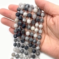 Faceted 8-10mm grey labradorite stone beads with transparent spacers for jewelry DIY - Labradorite