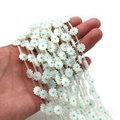 White daisy shell beads with blue flower centers for DIY jewelry making and necklace crafts - Blue Heart (No. 6)