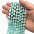 Faceted light blue natural stone beads with hexagonal shape for jewelry DIY making - Chalcedony