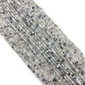 Faceted African pine rainbow moonstone beads with grey spots and blue flashes - Moonstone with Black Spots
