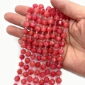 Faceted rose pink malachite chalcedony stone beads 8mm to 10mm for DIY jewelry making - Rose Red Stone