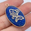 Ovale hanger van lapis lazuli met gouden goudvis filigraan en vergulde rand - Lapis Lazuli Vispatroon